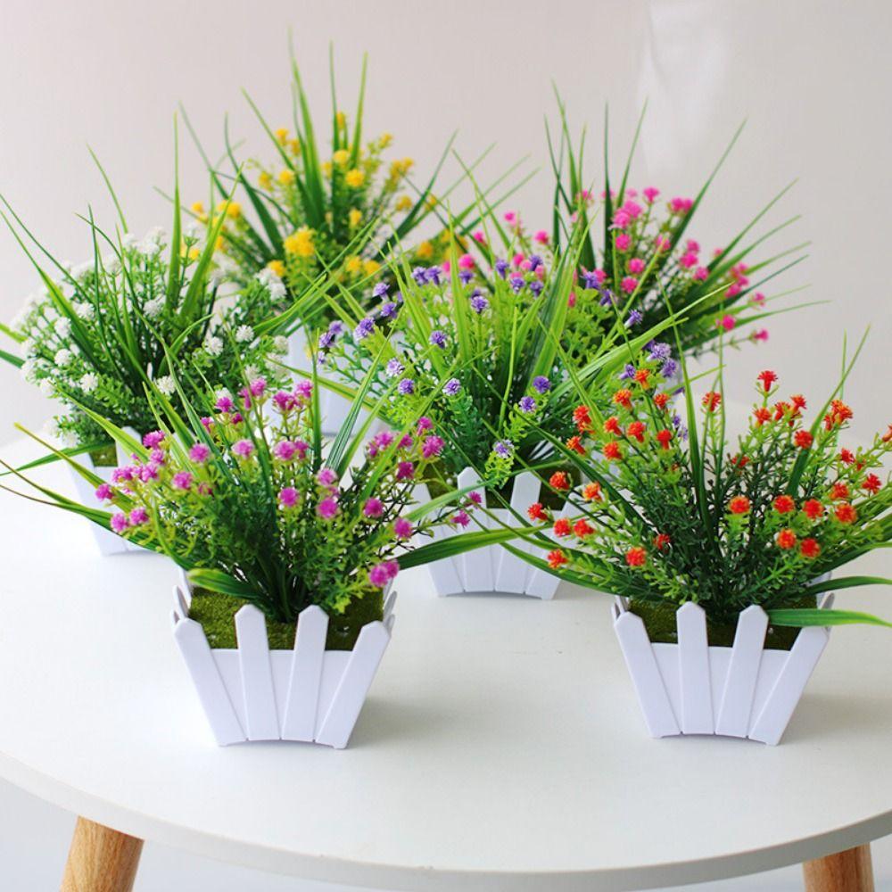 10 Styles Artificial Flowers Plastic Fake Flower Potted New Simulation Plant  Home Decor