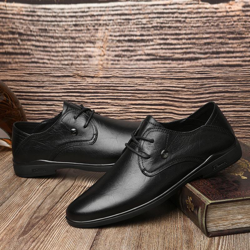 Men Genuine Leather Oxford Shoes Luxury Dress Man Casual Lace-Up Solid Business Formal Shoes Flats High Quality Leather Footwear