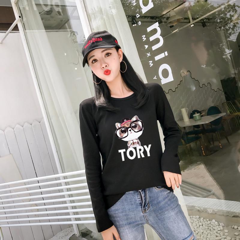 New Autumn T-shirt Women's Loose Cartoon Printed Long-sleeved Top Student Top Base Shirt