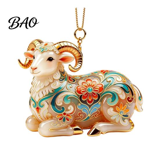 Christmas Tree Decor 2D Acrylic Goat Ornament, Farm Animal Car Rearview Mirror Collectible Charm, Auto Interior Hanging Pendant for Tree, Home Window