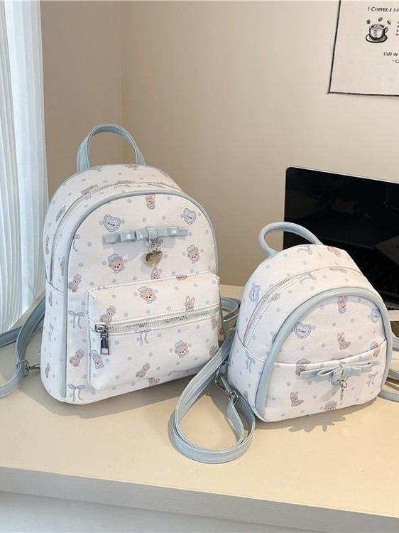 Cute Bear Backpack For Girls And Women Pu Cartoon Printed Daypack For School And Casual Use