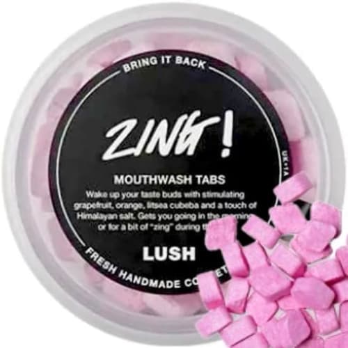 LUSH Zing! Mouthwash 45g / Citrus Notes Oral Care Lush Zing Bad Breath Mouthwash Citrus Notes / Cr?me De Menthe Refresher Dirty Sparkle Tablets Pink