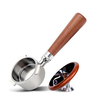 Bezedný portafilter 51mm 3-uchý Nerezový trychtýř s rukojetí z masivního dřeva pro italský espresso stroj Delonghi - YJKJ-51