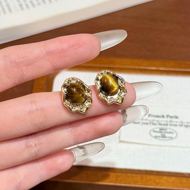 Maillard Style Amber Circle Earrings Women's Autumn and Winter Atmosphere with Earrings Light Luxury High Sense Exquisite Stud Earrings