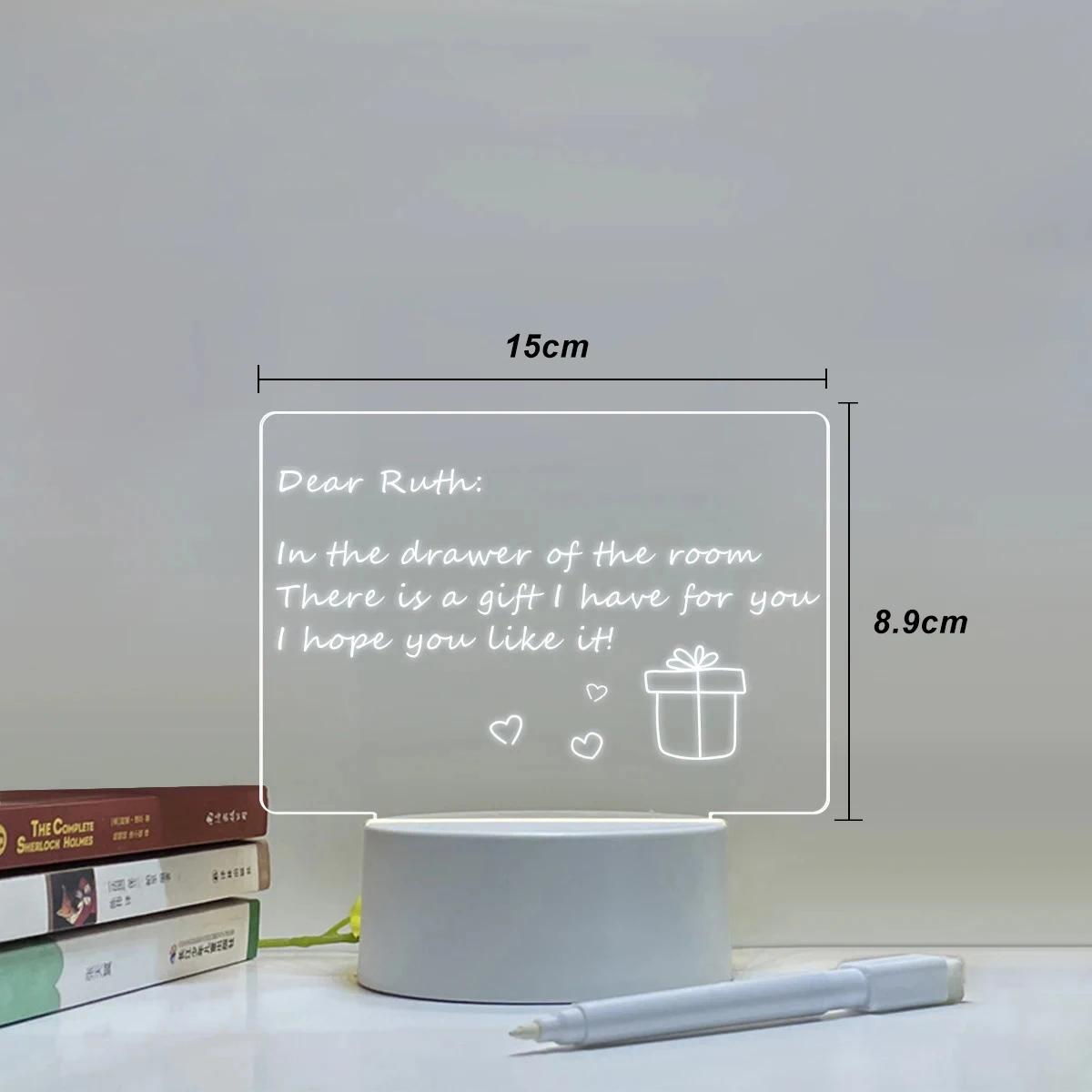 

LED Light Note Board USB-Powered with Pen Acrylic Dry Erase Board Clear Desktop Note Message Soft Lights Desk Lamp Gift