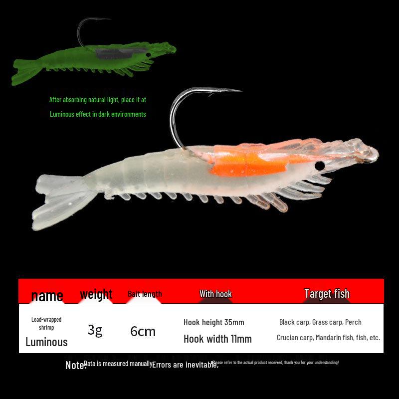 3g/6cm Lead Head Soft Shrimp Lure for Freshwater & Sea Fishing - Ideal for Aspius, Bass, and Mandarin Fish