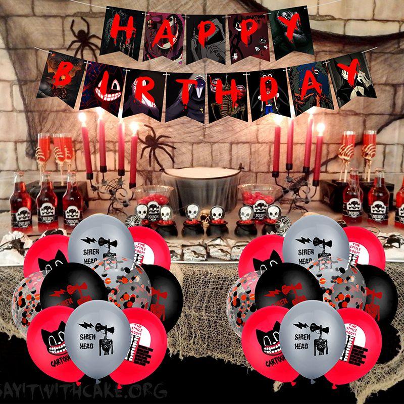 Siren Head Cartoon Cat Horror Theme Birthday Party Balloon Banner Topper Cake