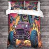 Monster Truck Duvet Quilt Cover Set And Pillowcases, 3D Cartoon Design Pattern Lightweight Microfiber Vintage Car Bedding Sets