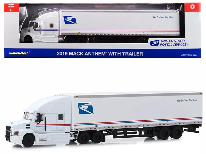 

Greenlight 1/64 Scale Mack Anthem 18-Wheeler Trailer USPS Greenlight Mack Anthem U.S. Postal Service Truck белый