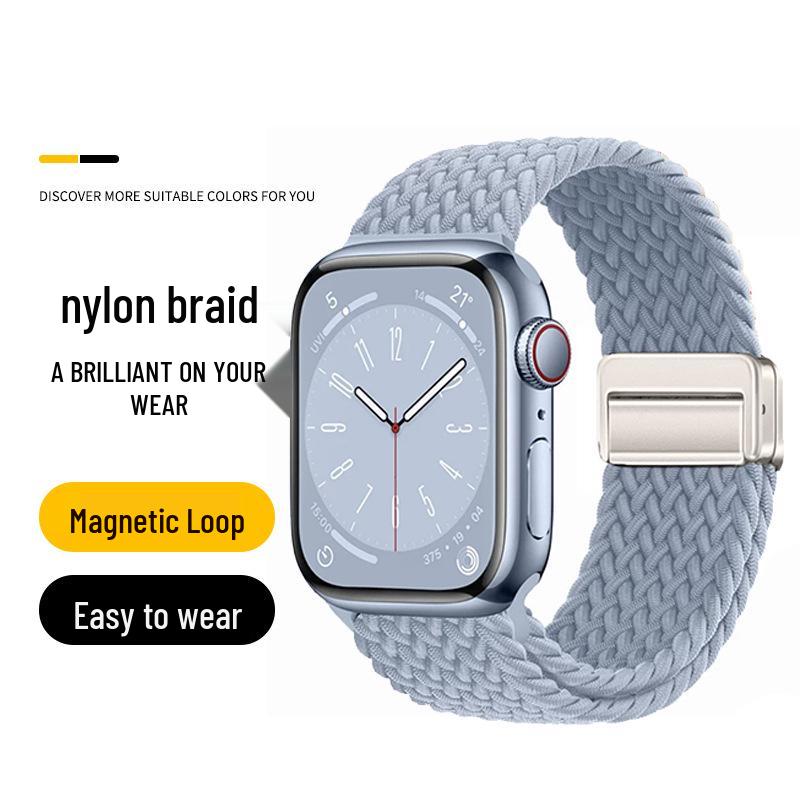 Nowy magnetyczny pasek nylonowy Apple Watch z pętelką dwuczęściową i magnetyczną klamrą.