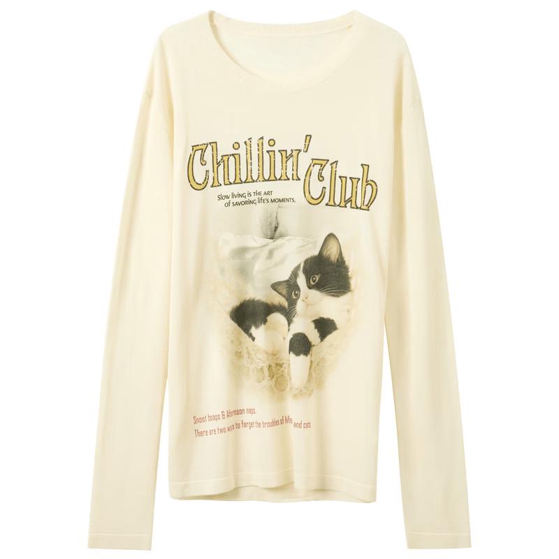 

Sancai Cat Letter Print Knit Pullover S