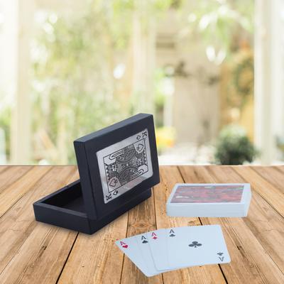 Boîte à cartes en bois noire Shriji Crafts pour ranger les cartes avec carte