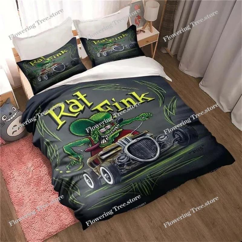 R-Rat Fink Logo Cartoon Sheet Quilt Covers Bedding Dormitory Sheets Bedding Set Soft Warm Bedding Set