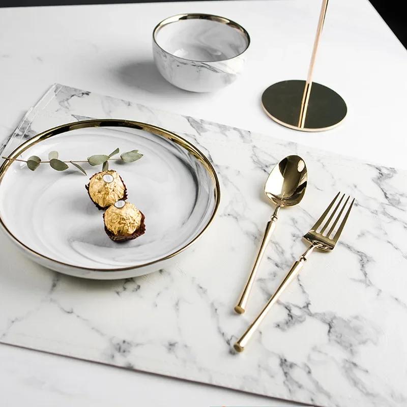 Creative PU Leather Marble Coasters Coffee Coasters Kitchen Placemats Dining Table Black and White Chic Decoration