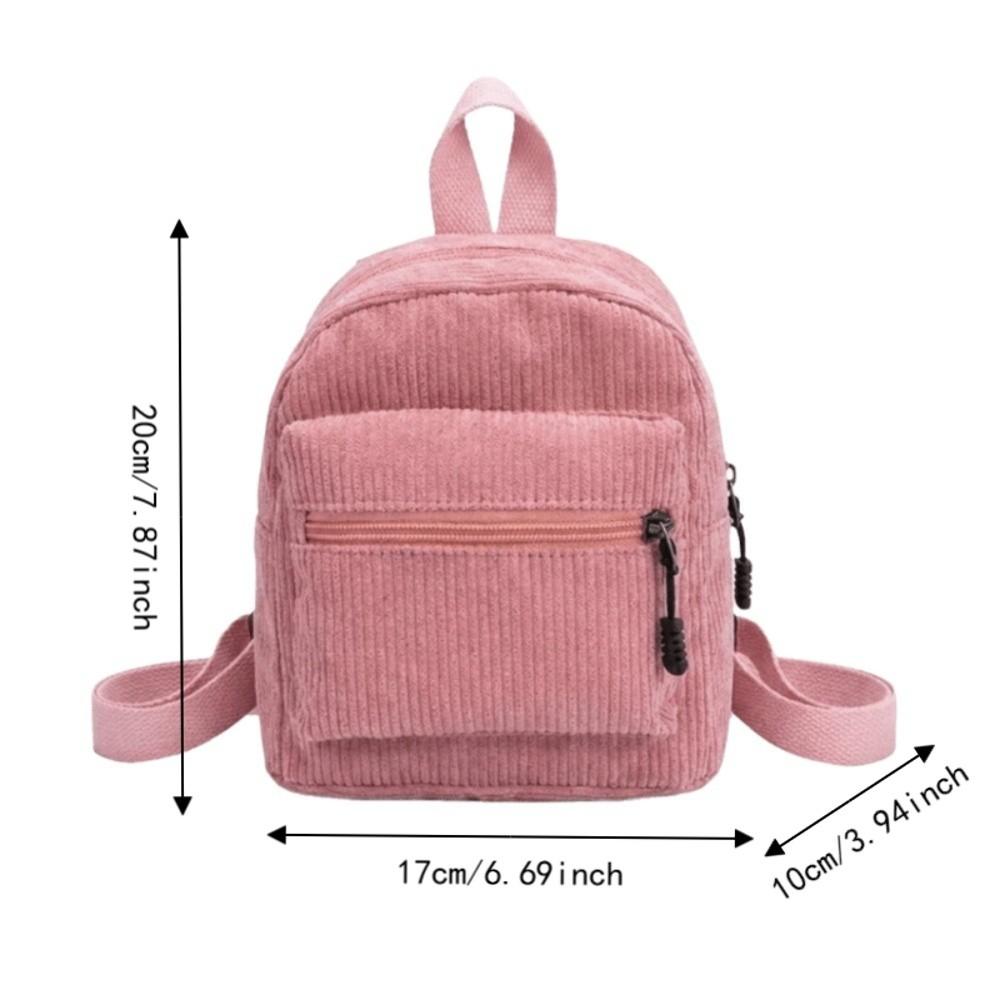Zipper Double Shoulder Bag Lightweight Daypack Korean Style Corduroy Mini Backpack Casual Travel