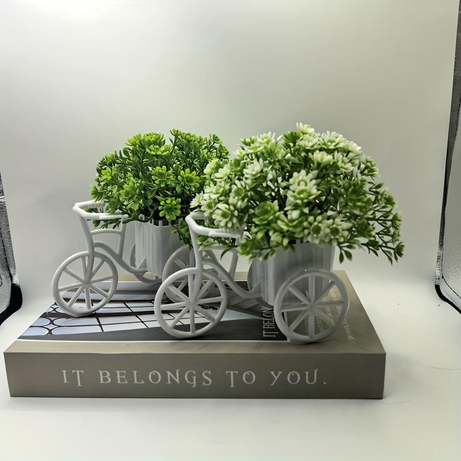 1pc Vintage Mini Bicycle Model with Flower Basket, Faux Greenery for Farmhouse Charm, Perfect Photo Prop & Desk Decor