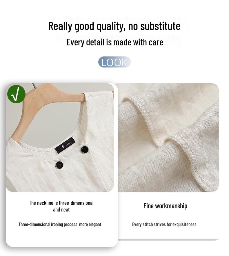 Apricot Linen Suit Vest & Wide-Leg Pants Set for Women - Spring/Summer Professional Two-Piece