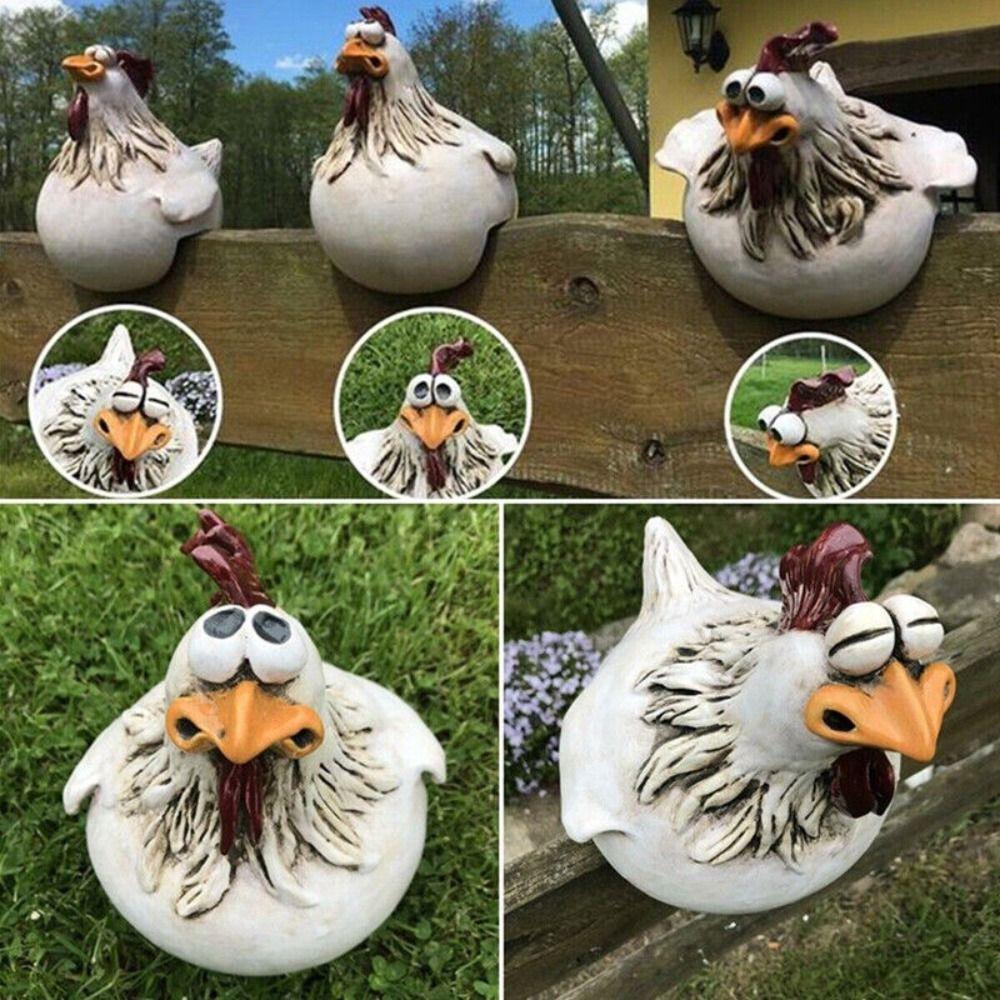 

Funny Chicken Statue Chicken Hen Fence Statue Patio Ornament Big-eyed Chicken Ornaments 01