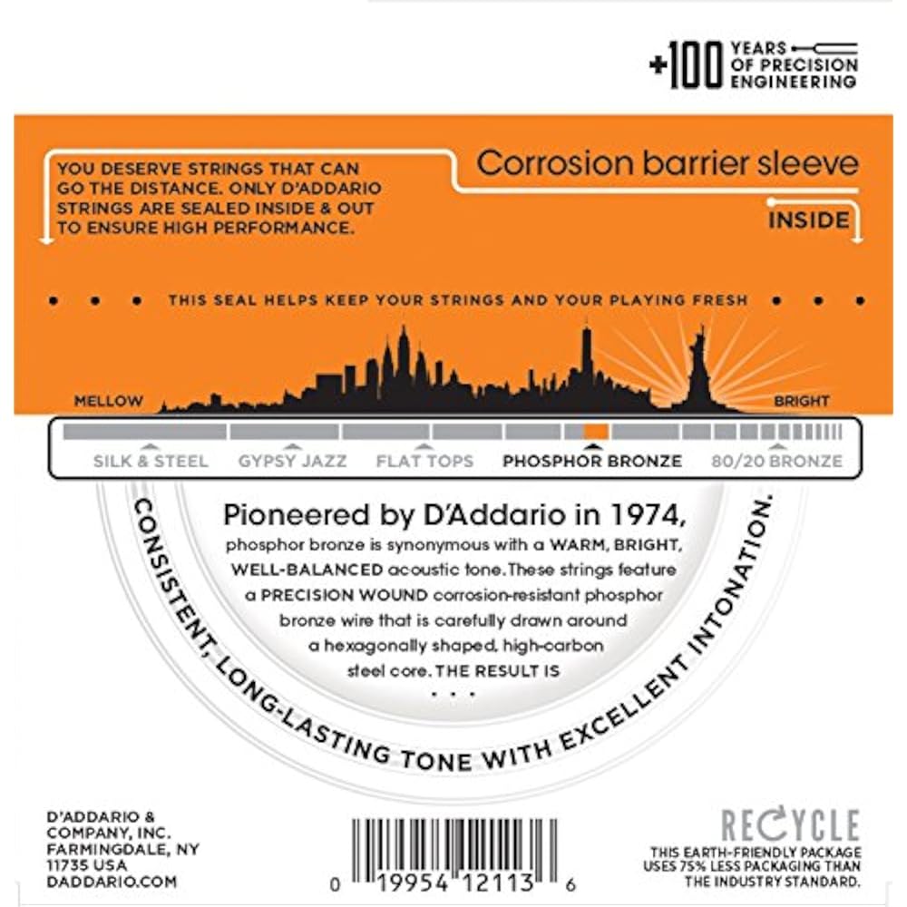 D'Addario Daddario Acoustic Guitar Strings Phosphor Bronze .010-.047 Extra Light 10 Set EJ15 [Dom...