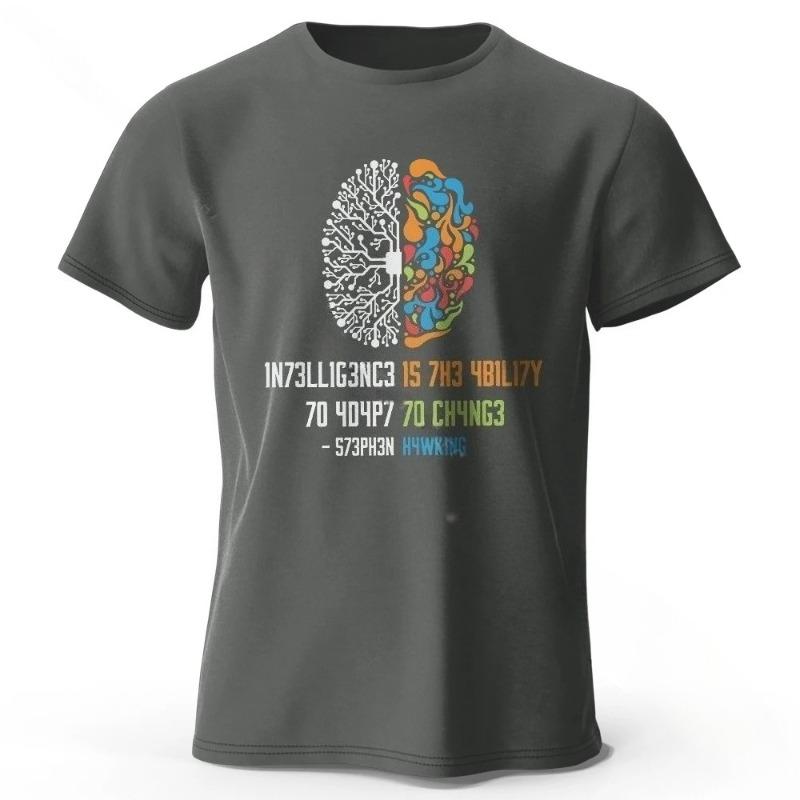Funny Brain Power Printed 100 Cotton TShirt Soft  Breathable Casual Tops Round Neck Short Sleeve fashion Unisex Quirky Style