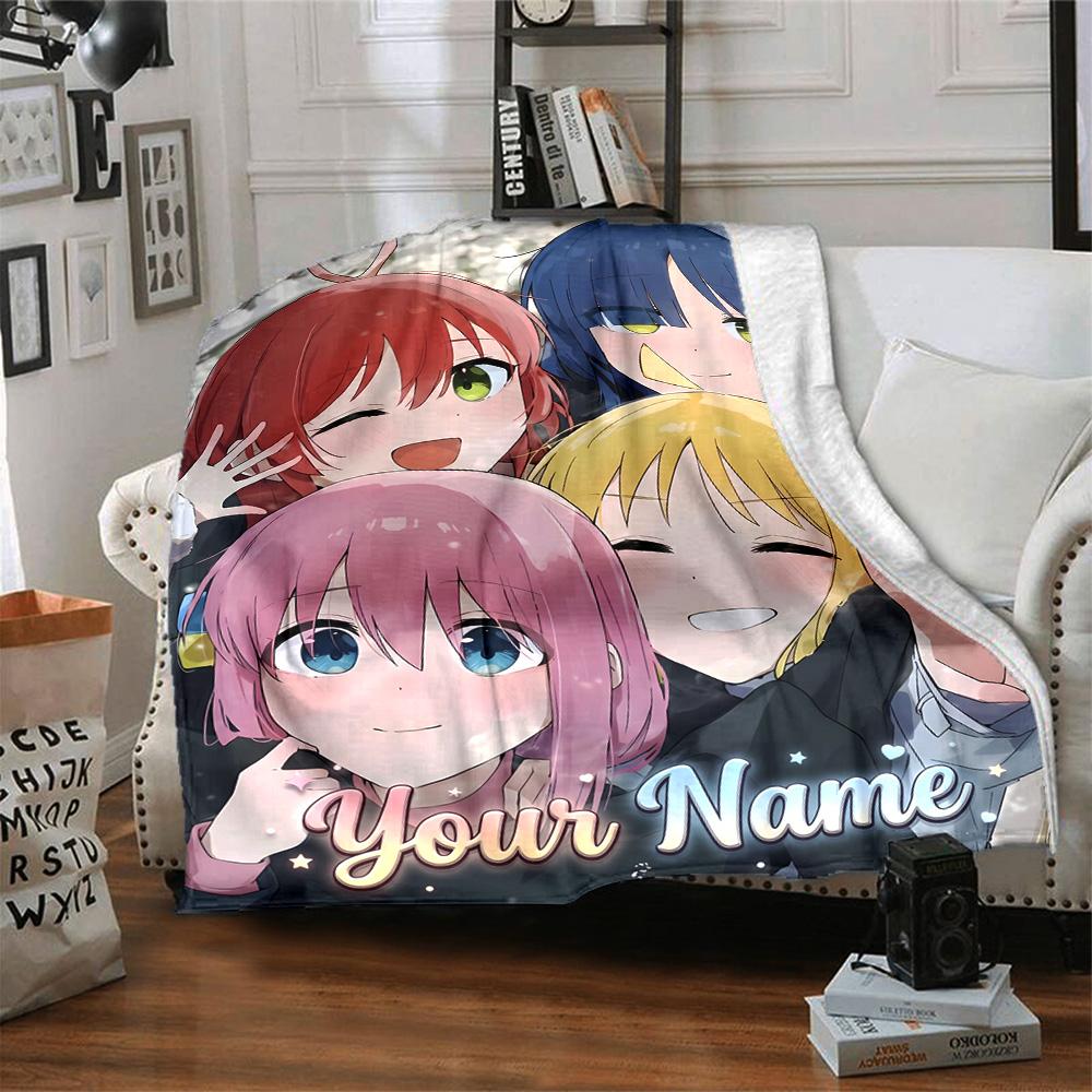 1pc BOCCHI THE ROCK Blanket with Custom Name, Gift, for Men and Women, Soft Blanket, Good for Sofa Bed Couch Travel, Lightweight Flannel Blanket