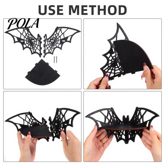 Spooky Bat Theme Shelf Halloween Wooden Corner Shelf, Black Wall Mounted Candle Holder Stand, Party Ornament Gothic Decor Display Rack for Home Party,
