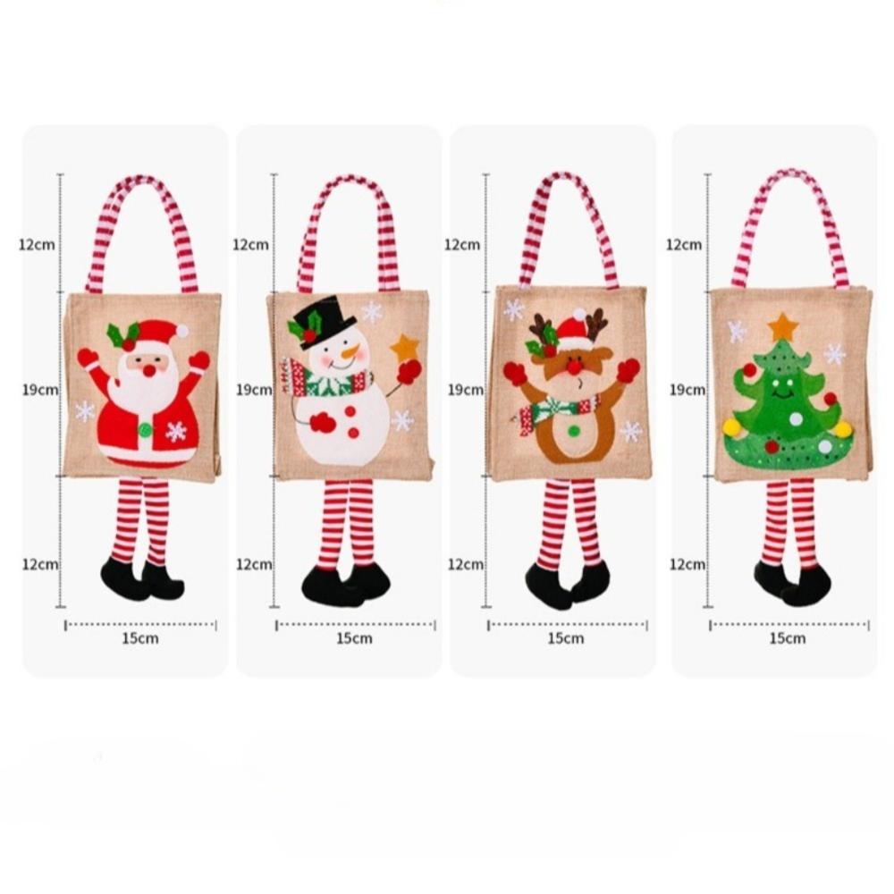 Cartoon Christmas Gift Bag Linen Reusable Xmas Gift Wrapper Santa Claus Snowman Christmas Decoration Long-legged Handbag