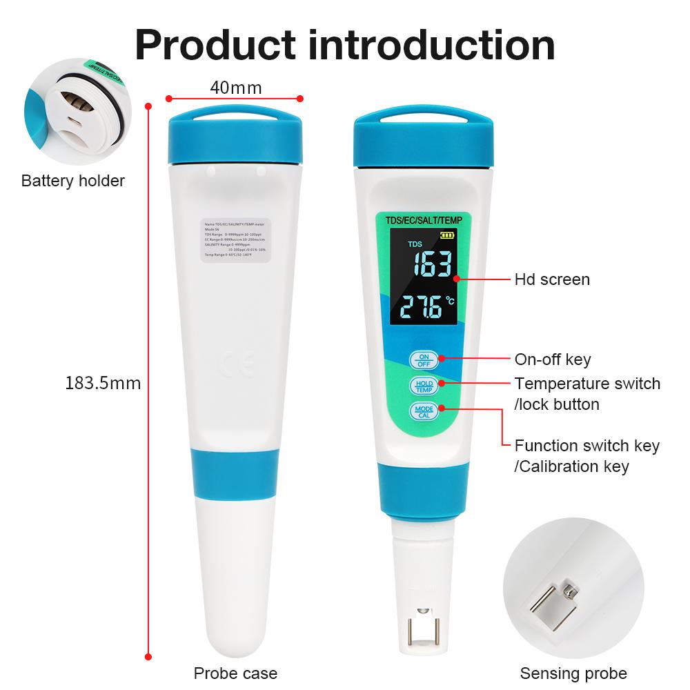 Automatic calibration Salinometer 4 in 1 TDS EC SALT Temp Meter for Drinking Water Aquarium Salinity Meter Water Quality Tester