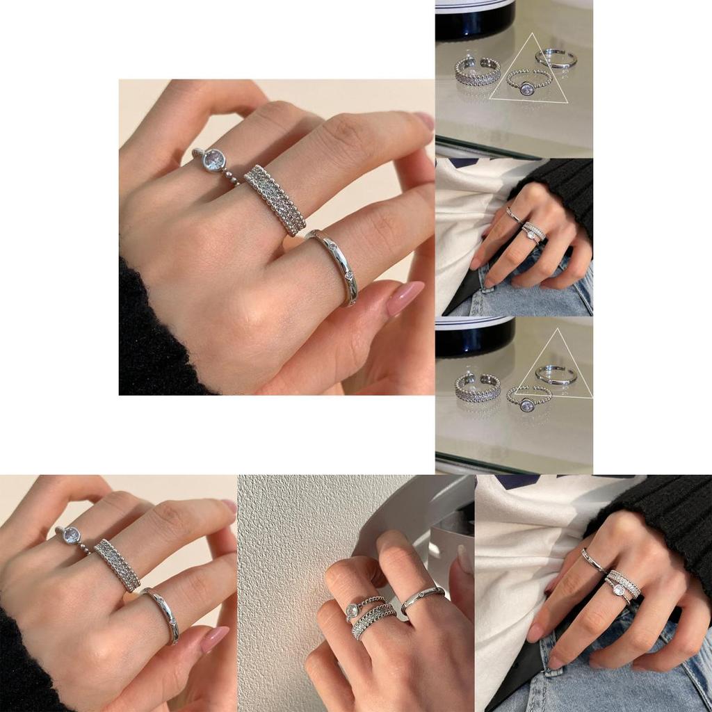 Stylish Korean-inspired Adjustable Copper Ring With Dazzling Rhinestones For Women