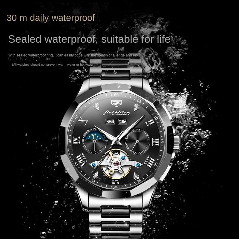 JINSHIDUN Multi-functional Men's Watch Men's Trend Double Calendar Ceramic Waterproof Automatic Mechanical Watch