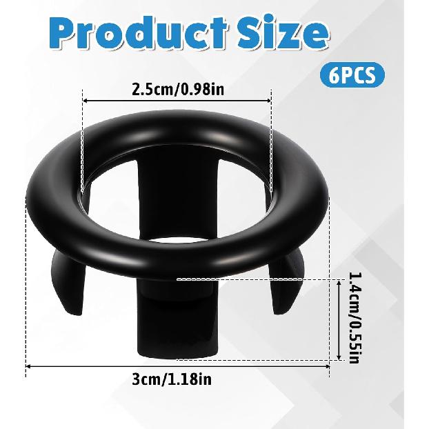 6 PCS Sink Overflow Drain Cover, Kitchen Bathroom Sinks Hole Cover Black Sink Overflow Ring Stopper Round Sinks Caps Replacement Kit for Home