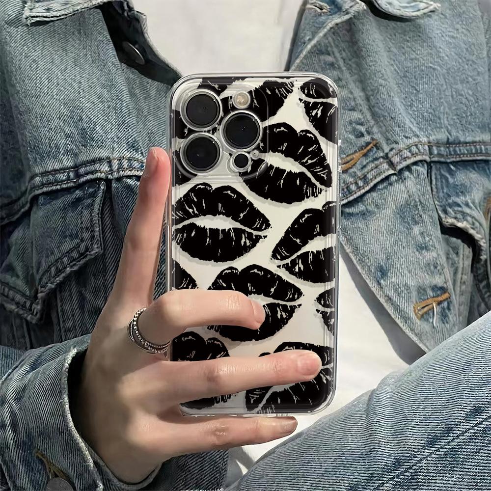Black Sexy Lips Premium Clear Protective Phone Case For Iphone 11 Pro Max 17E 16E 17 Air 15 Plus 14 13 12 16 Funda Shell