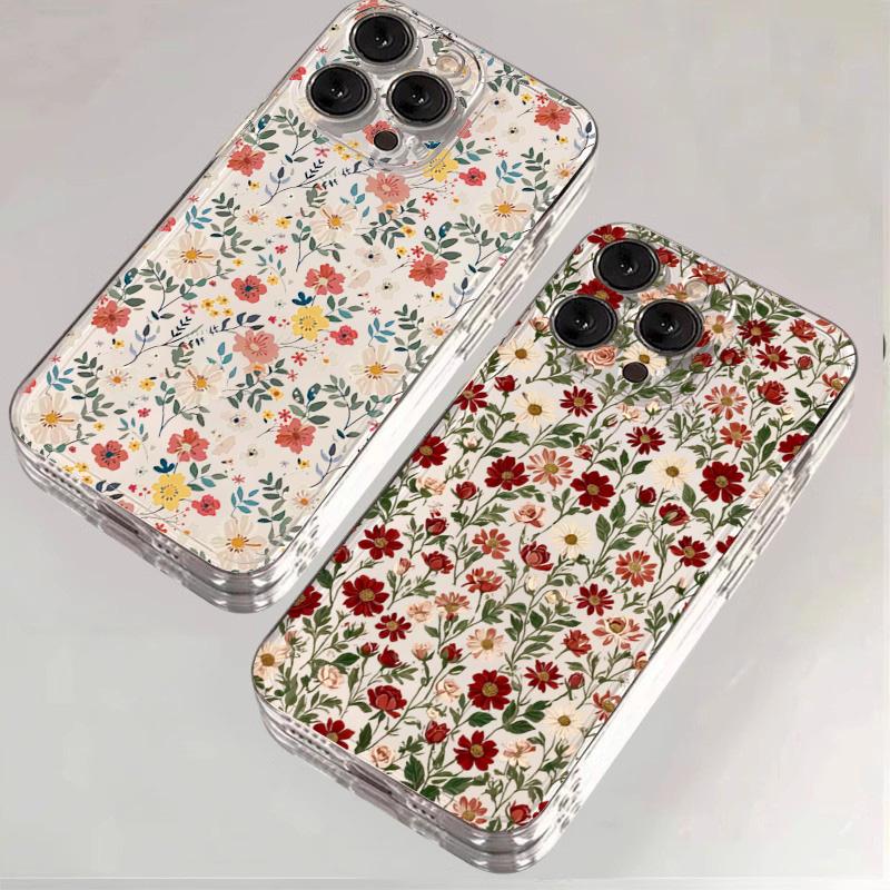 Clear Minimalism Red Flower Pattern Phone Case For IPhone 17e 16 17 16e 15 14 13 12 11 Pro Max Plus Soft Flexible Durable Cover