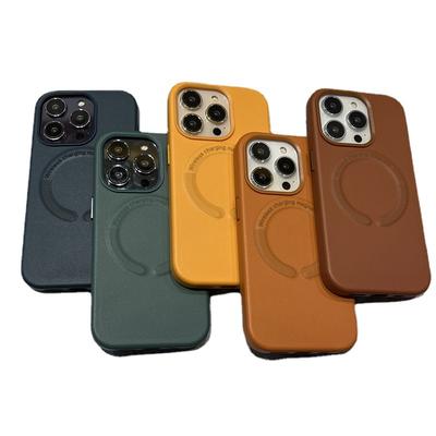 Applicable To Apple 15 Leather Mobile Phone Case MagSafe Magnetic Absorbing IPhone14 Business Model 13Pro Anti-fall Protection Case