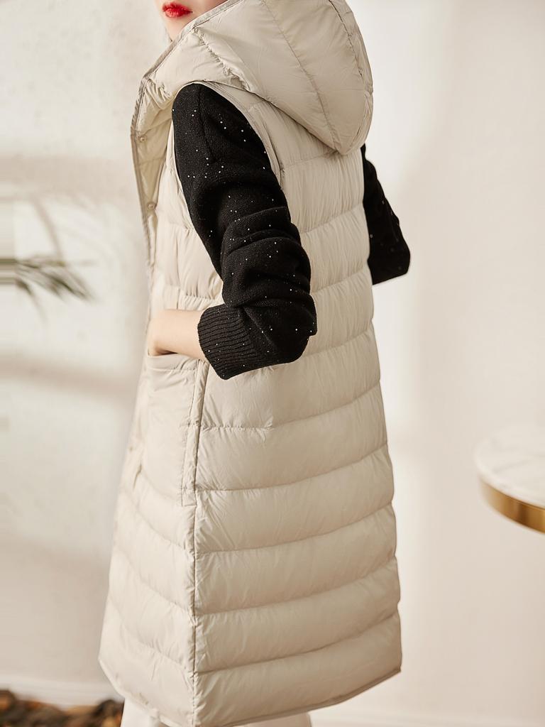 Coat with base down inside, light and thin medium and long inside liner, hooded down jacket, vest, vest, women's
