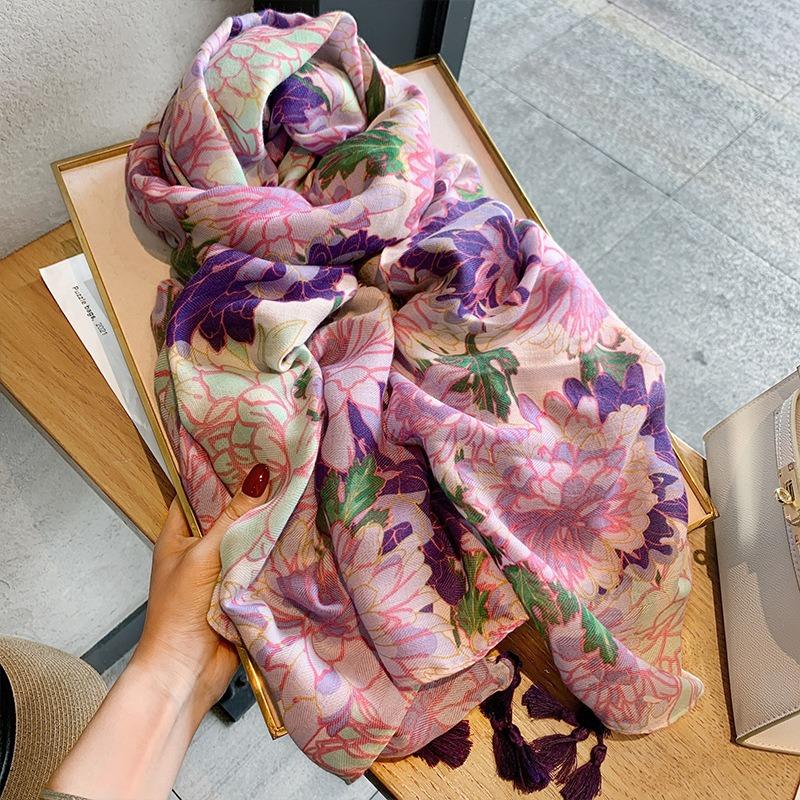 Women S Floral Printed Scarf For Spring Summer Travel Sun Protection Versatile Shawl