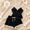 French pure desire girl V-neck lace pajamas women's summer new short-sleeved shorts cool with chest pads loungewear set