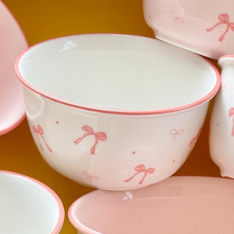 Set Of 2 Ceramic Bowls With 2 Spoons Bow Cute Gift Ceramic Bowls Birthday Gifts Dessert Daily Use H