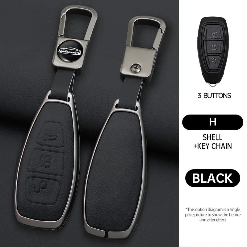 

Zinc alloy leather Car Key Shell Case Fob For ford Fiesta Focus Mondeo C-Max B-Max Kuga Smart Key Cover 3 buttons auto parts