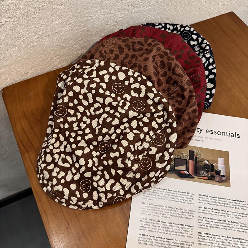 Fashion Leopard Print Smiling Face Pattern Women Casual Beret Autumn For
