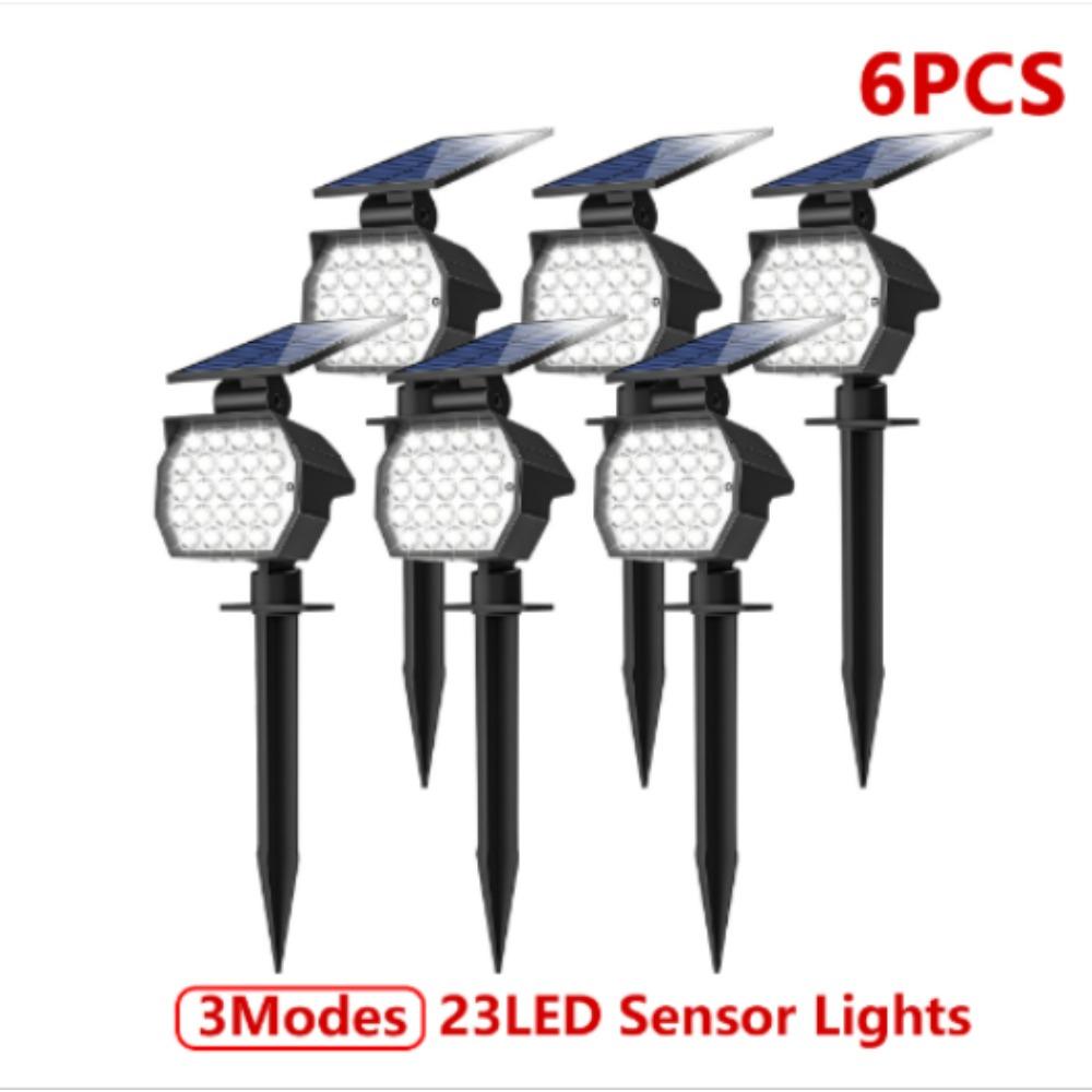 6PCS 23 LED Solar Lights Outdoor IP65 Waterproof Garden Lamp 3 Lighting Modes 2-in-1 for Yard Lawn Walkway Garage Landscape Spotlight