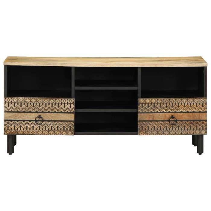 VidaXL TV Cabinet Black 100x33.5x46 Cm Solid Mango Wood Raw, TV Bench, Hi-fi Cabinet, Entertainment Center, TV Buffet, 4018646