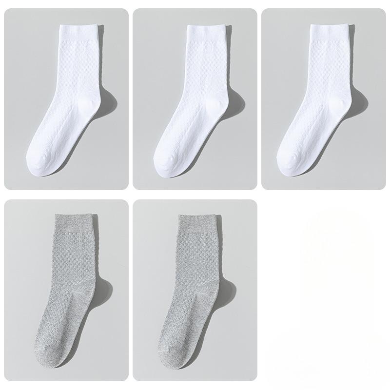 5 Pairs of Men's Autumn and Winter Commercial Antibacterial Warm Solid Color Deodorant Wicker Cotton Socks