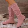 Women's Plus Size Mid-Calf Combat Boots with Side Zip and Slouchy Pleated Detail – Autumn Winter New Arrival Genuine Leather Ankle Boots