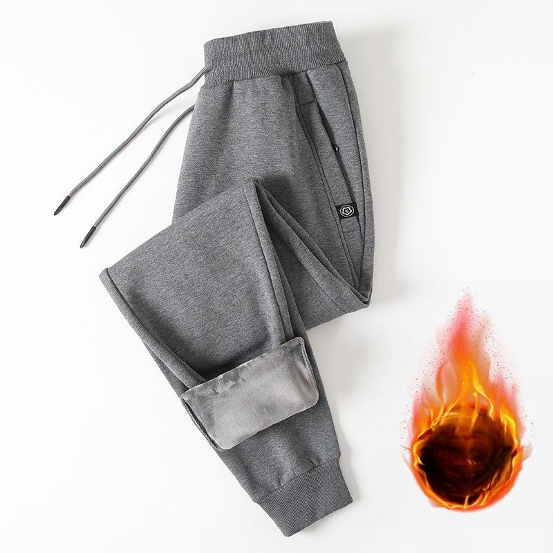 Men's Casual Trousers - Loose-Fit Cuffed Sweatpants Autumn/Winter Straight-Leg Fleece-Lined Men's Trousers Plus Size Sports Trousers for Men