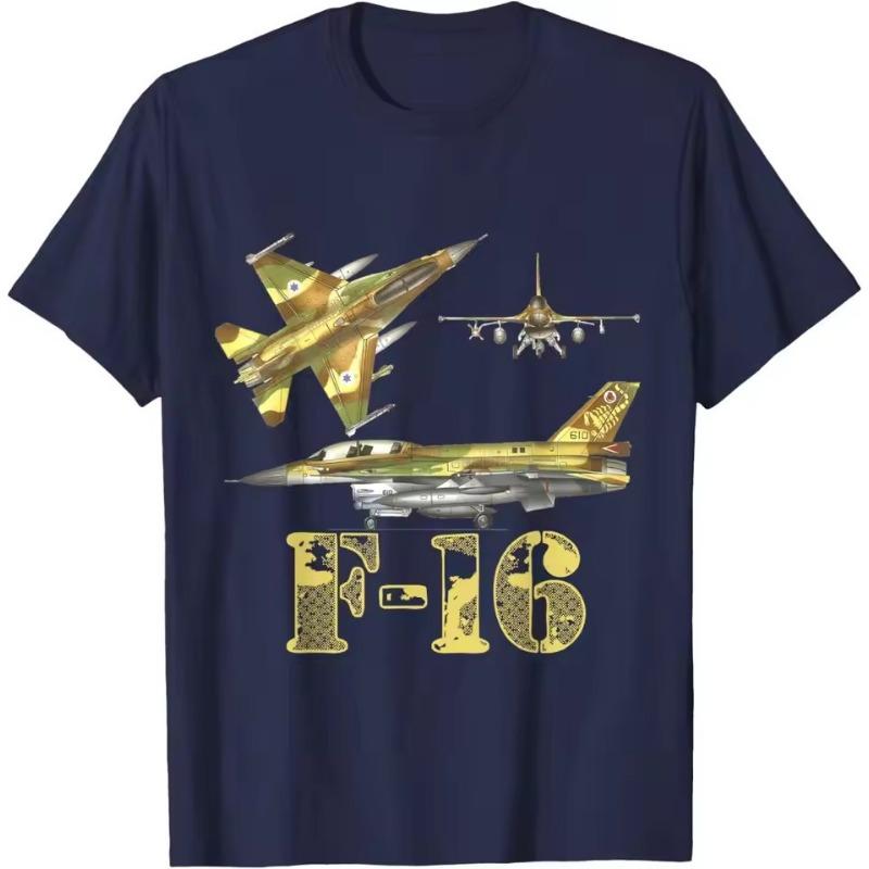 F16 Jet Fighter Blueprint Design T-shirt Short Sleeved Casual 100% Pure Cotton Printed Men's T-shirt