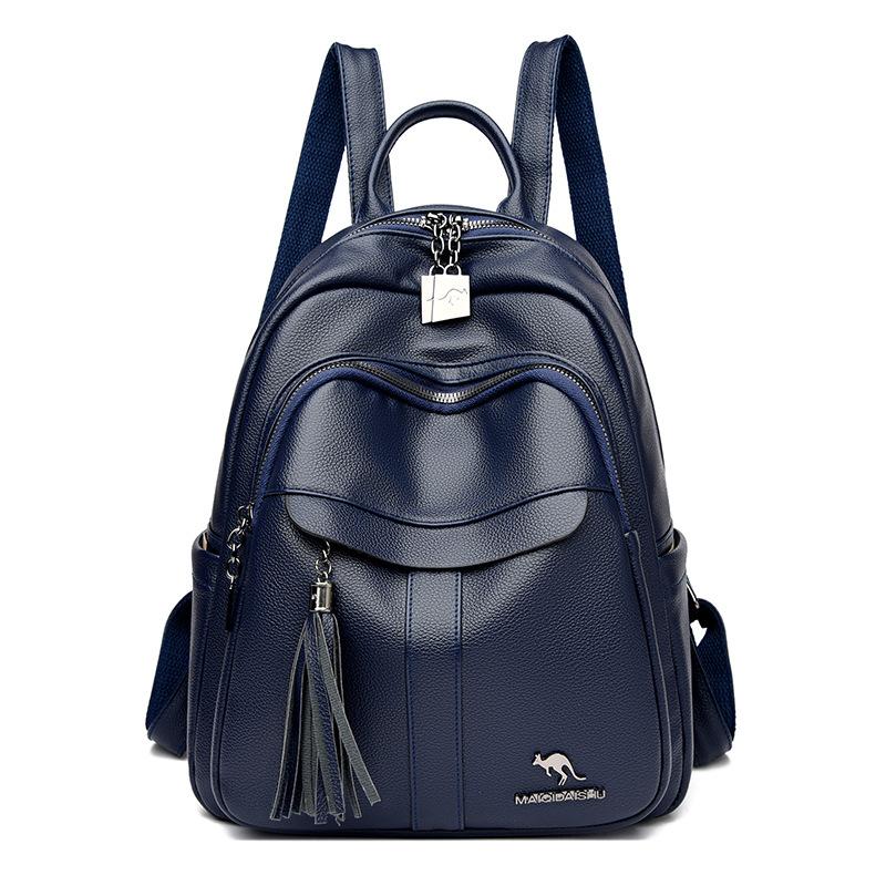 

Soft leather fringed backpack women s new fashion Korean version casual backpack large capacity travel bag women s backpack tide синій