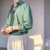 Men's Loose Fit Satin Long Sleeve Shirt - Casual Turn Down Collar Smooth Top for Street Style