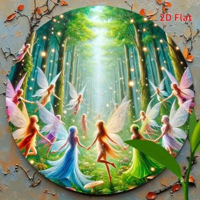 Vintage Fairy Circle Metal Sign Green Glow Wall Art Home Decor