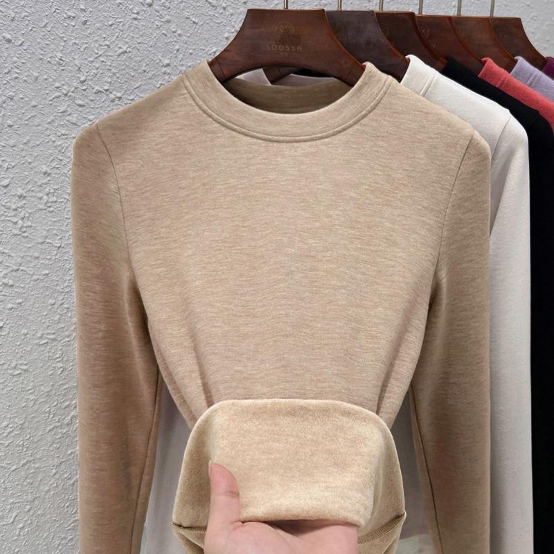 Crew neck German velvet bottoming shirt women's long-sleeved inner with autumn and winter new temperament women's clothing silk cashmere thermal top